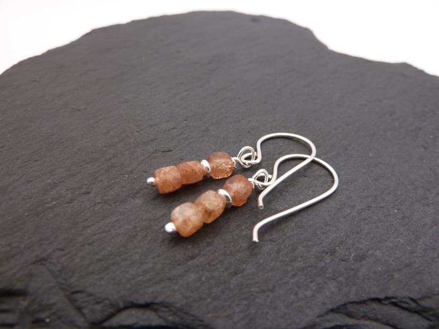 sterling silver earrings, sunstone gemstone jewellery