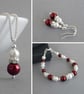 Simple Burgundy Glass Pearl Drop Earrings - Dark Red Ball Dangle Earrings - Image 6