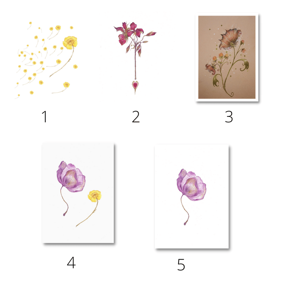 Flower Greeting Card, Thank you, Birthday, occasion, Gothic, Floral Art, Notelet