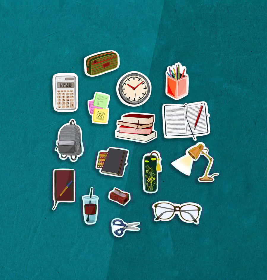 Study time Sticker pack, Bullet Journal Stickers, Planner Stickers, Scrapbooking