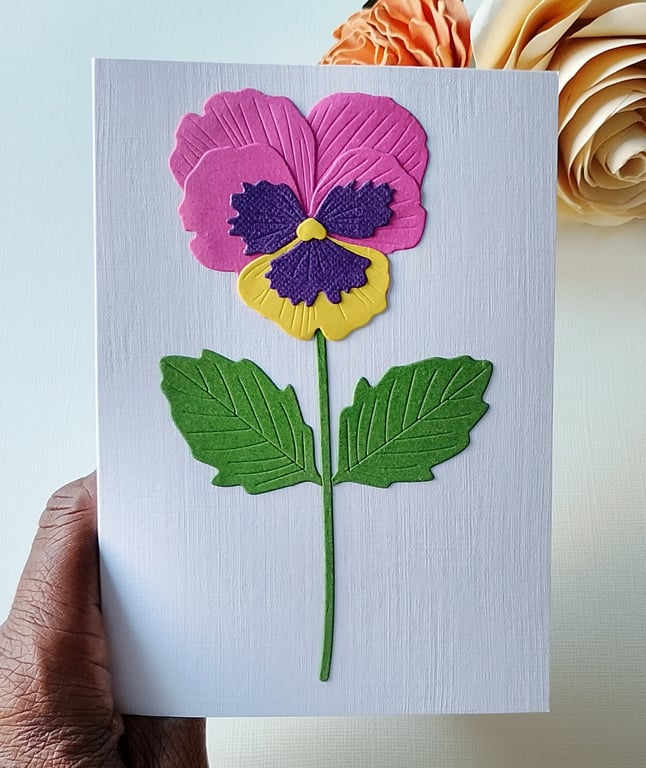 Pink Lemonade Paper Pansy - Flower Shop Moments, Blank Handmade Floral Card 