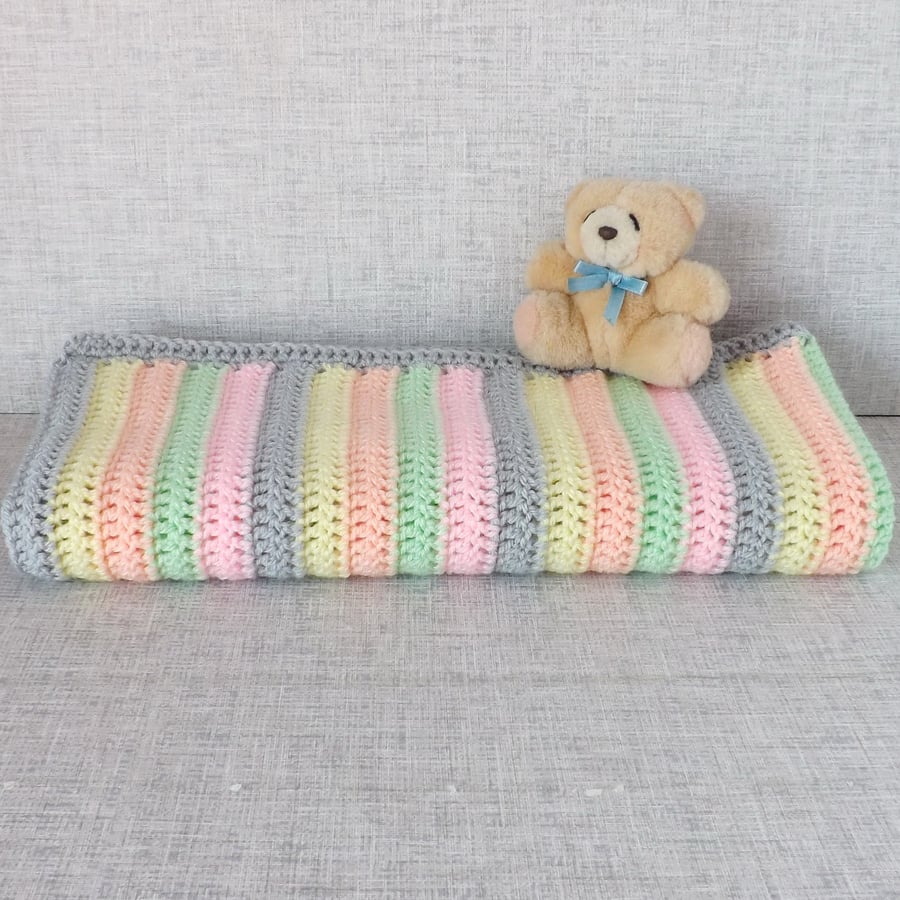 Baby blanket, crocheted blanket, striped blanket