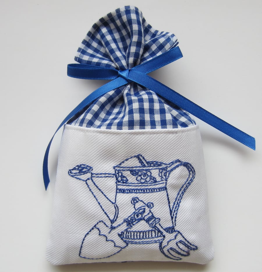 SALE Blue Gingham Watering Can Lavender Sachet