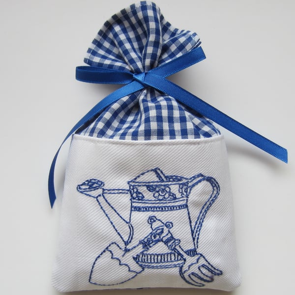 Blue Gingham Watering Can Lavender Sachet