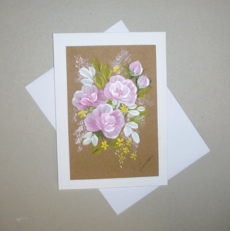 original painting art flowers floral greetings card ( ref FA 368 G5 )