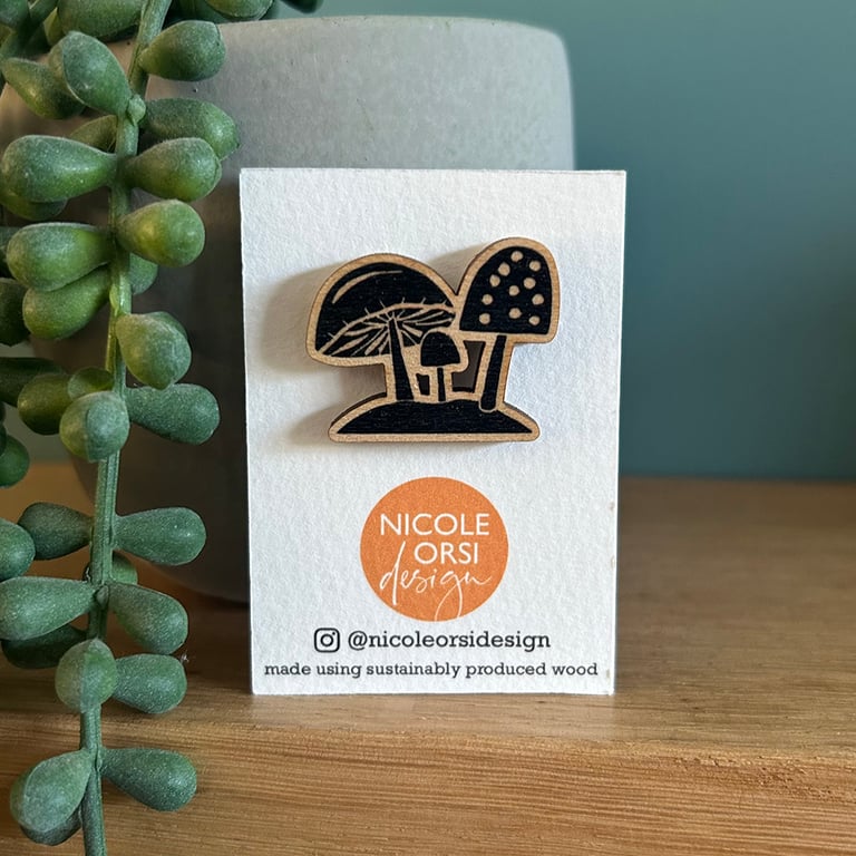 'Not Mushroom' Wooden Pin Badge