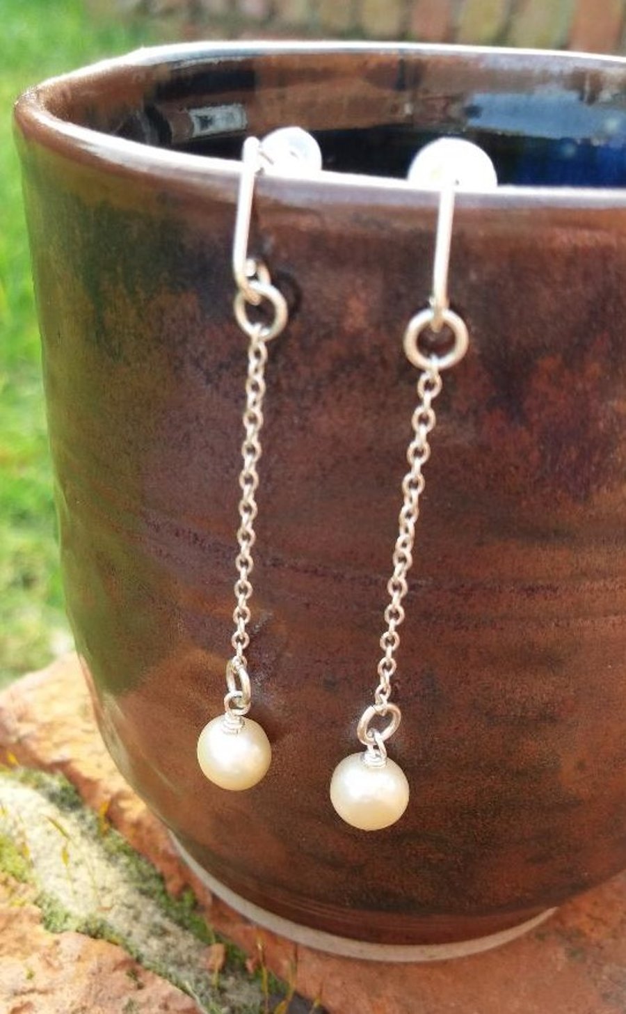 Pearl on a chain earrings
