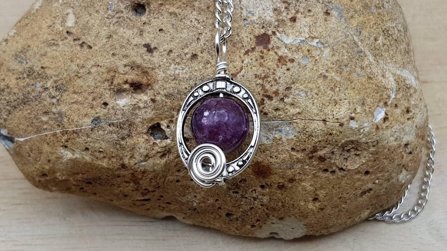 Small Lepidolite pendant. Libra jewelry. Silver plated