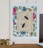 Bees! Hand-stitched miniature textile on card, full of the joys of Spring! - Image 1