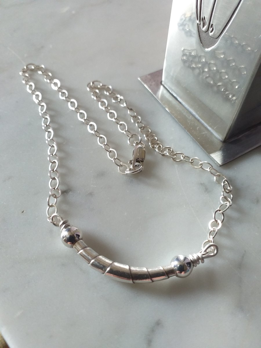 WRAPPED BEAD  SILVER NECKLACE - SILVER NECKLACE- VALENTINE - FREE UK SHIPPING