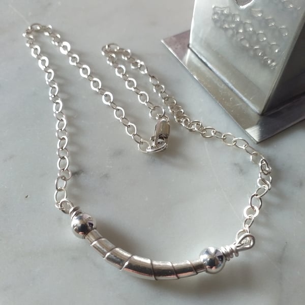 WRAPPED BEAD  SILVER NECKLACE - SILVER NECKLACE- VALENTINE - FREE UK SHIPPING