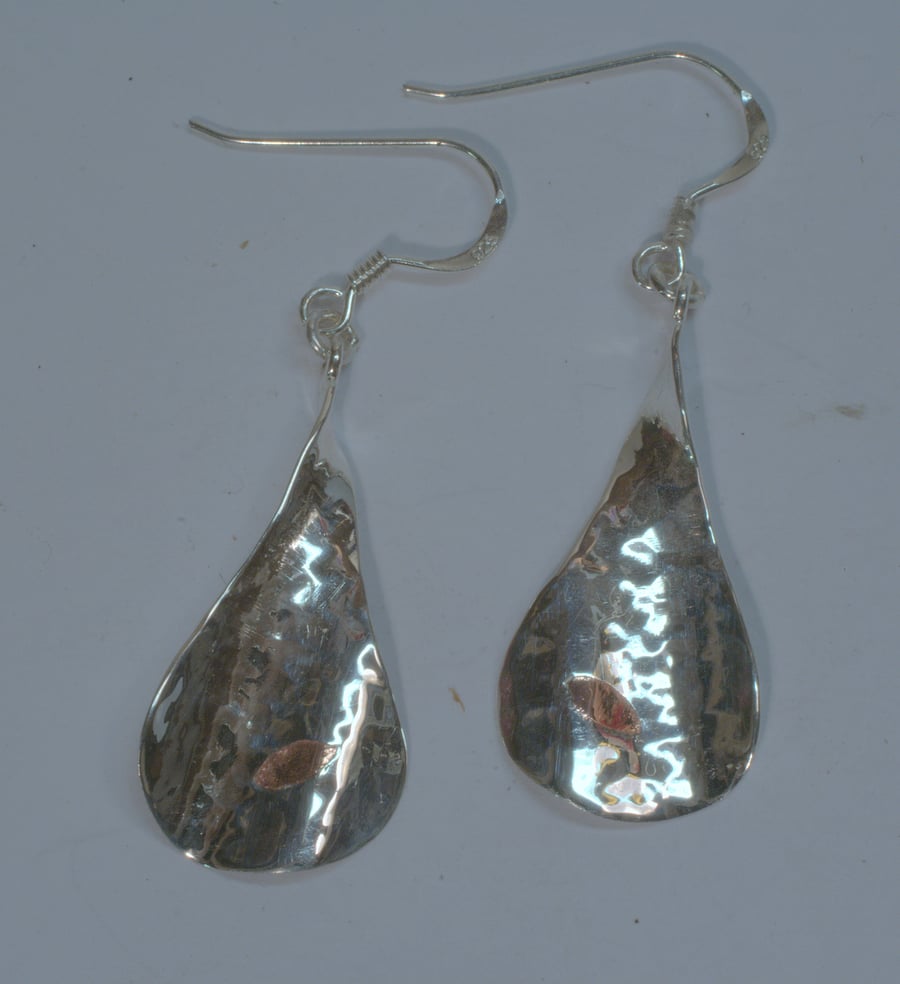 Silver and Copper Drop Earrings "Surf"