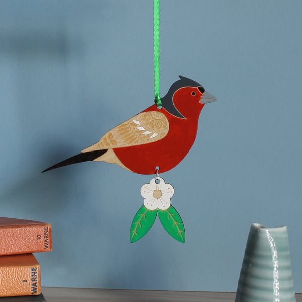 Hanging Wooden Chaffinch Bird Decoration - Hand Painted