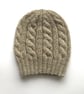 BEANIE HAT .' Towpath' . Luxurious baby Alpaca, Merino wool. Cabled . Beige.  - Image 2