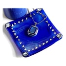 Blue Dichroic Dish 12cm Silver Pattern Border Fused Glass Square 