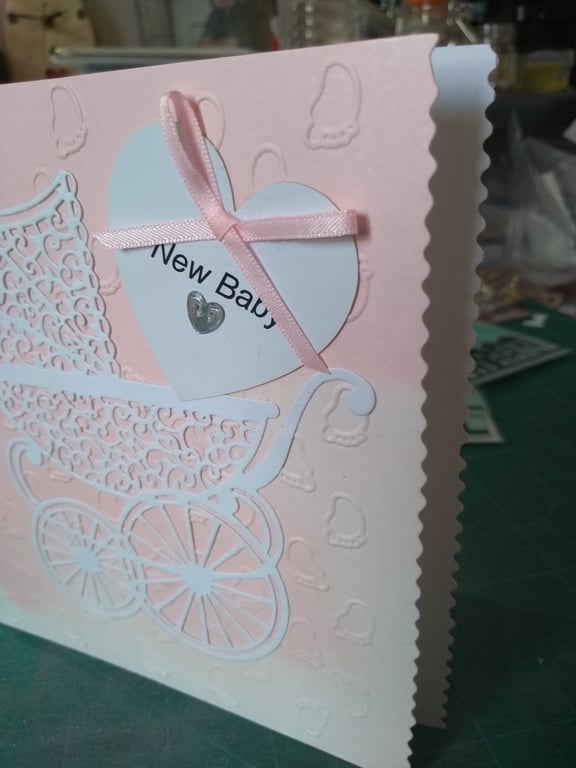 New baby girl white pram card