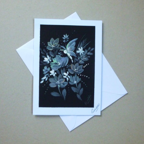 original hand painted floral blank greetings card ( ref FA 501 B2 )