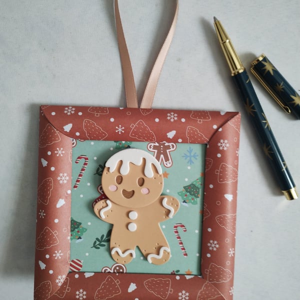 Dancing Gingerbread Man in a Frame - Christmas Card 