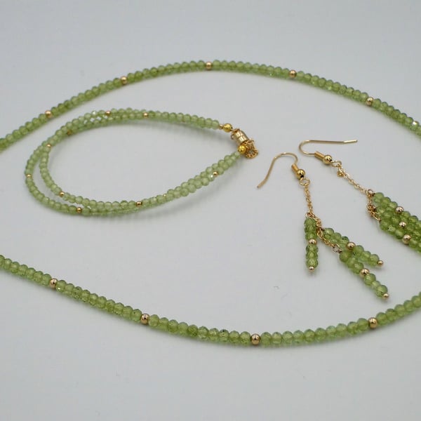 Delicate spring green necklace, bracelet and earrings made from Peridot gemstone