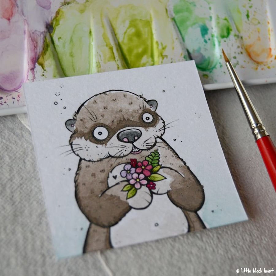 significant otter with flowers - original twinchie
