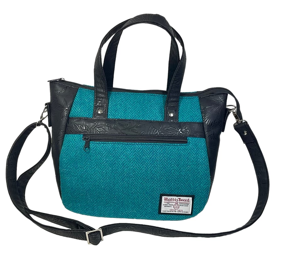 Crossbody Handbag made from Harris Tweed and floral faux leather.