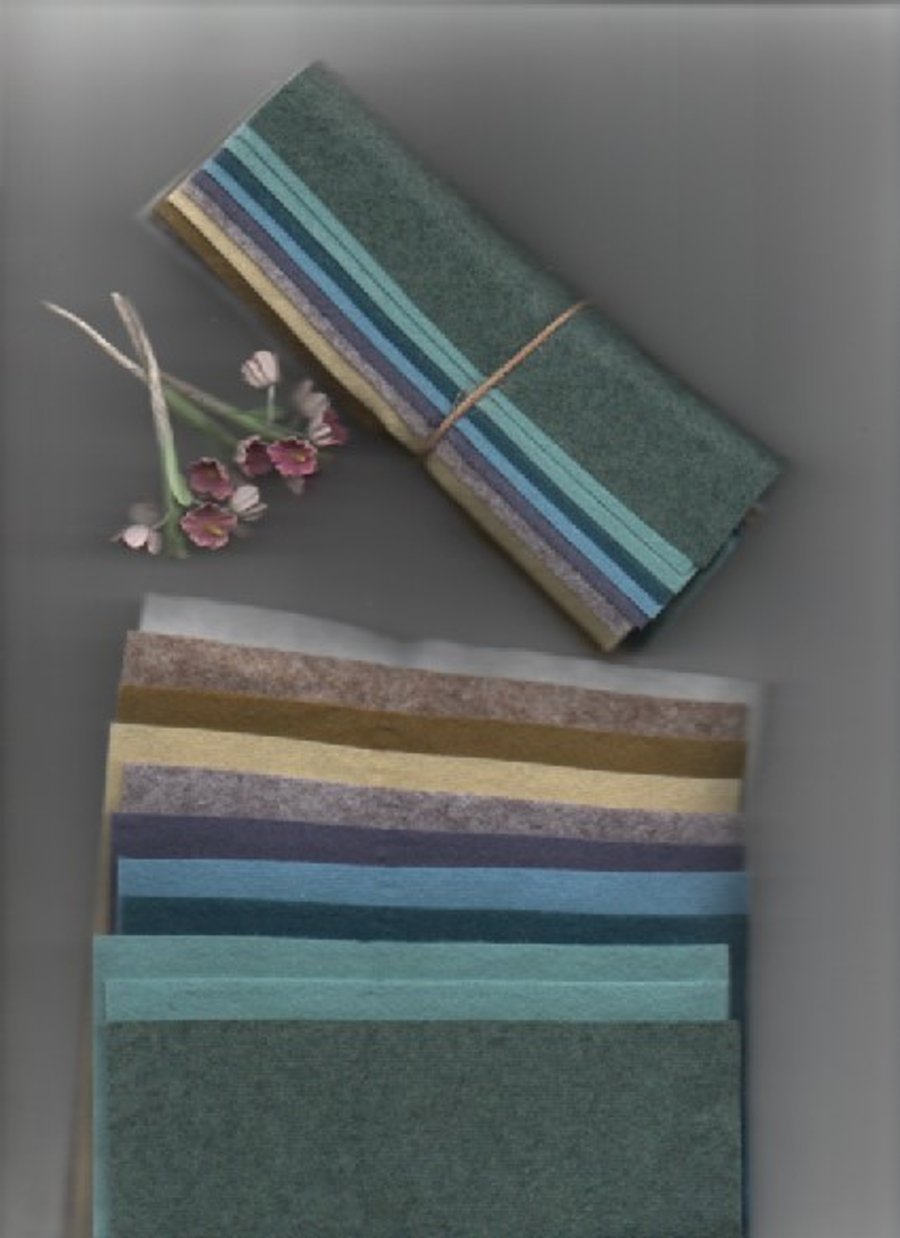 ChrissieCraft bundle of 10 15cm square assorted wool blend FELT pieces