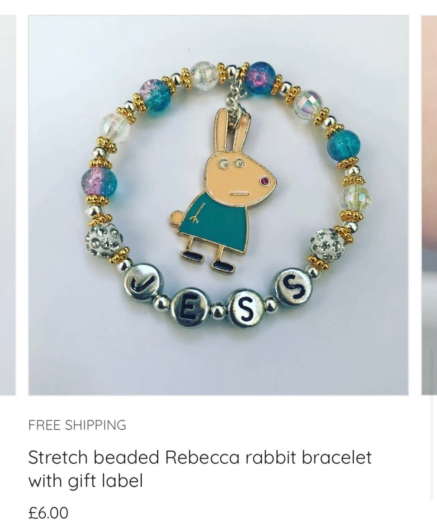 Toddler Rebecca rabbit charm bracelet stretch beaded with gift label