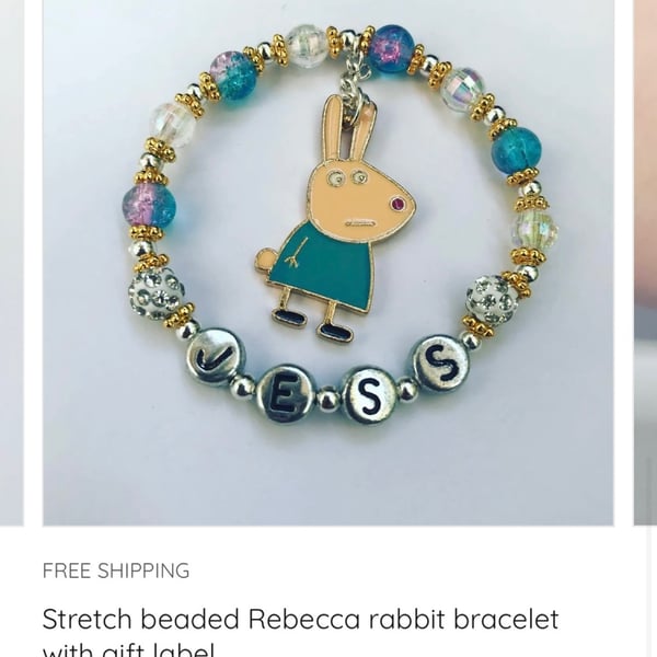 Toddler Rebecca rabbit charm bracelet stretch beaded with gift label