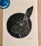 Perfectly Imperfect - Hare Linoprint: Hand-Burnished Lino Cut on Lokta Paper