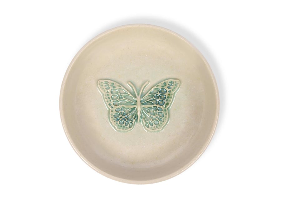 Handmade pottery, butterfly design, trinket dish, pottery ring dish, soap dish 