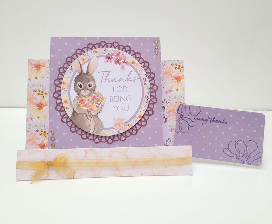 Thank You Card with Keepsake Thank You Token - Bunny with Flowers