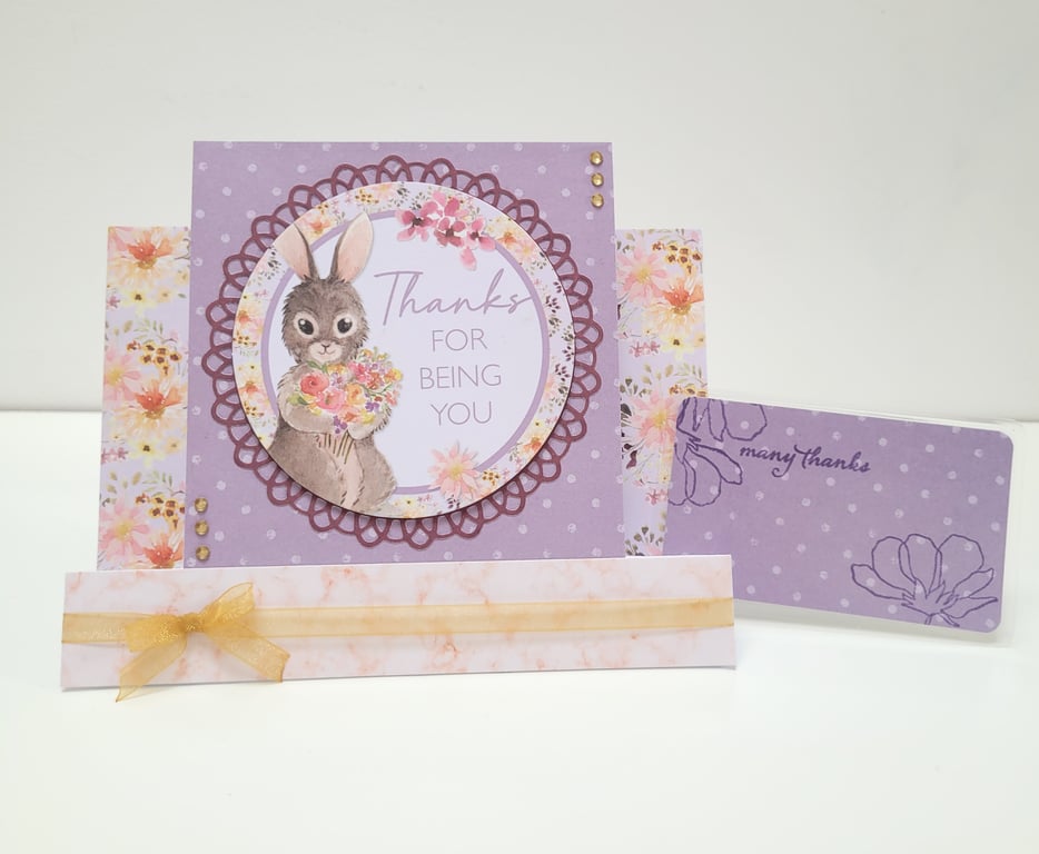 Thank You Card with Keepsake Thank You Token - Bunny with Flowers