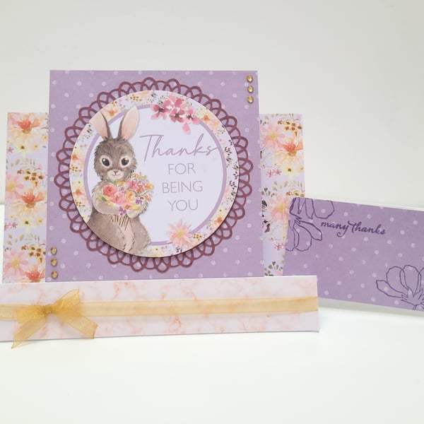 Thank You Card with Keepsake Thank You Token - Bunny with Flowers