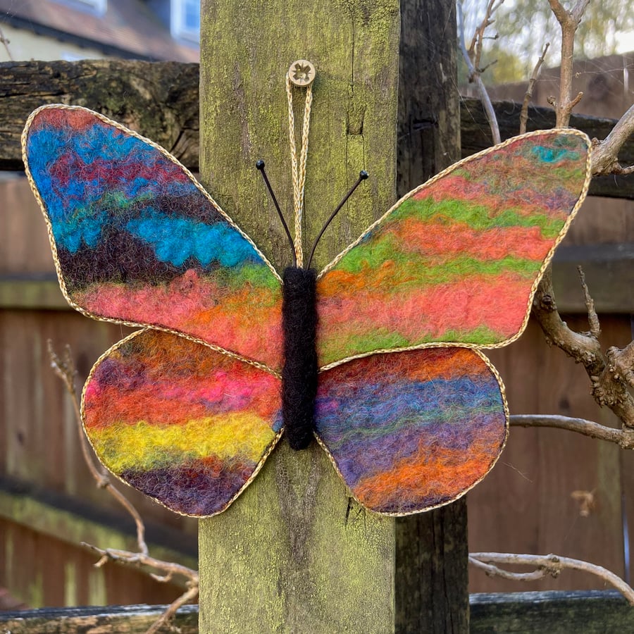 Felt butterfly hanging decoration, multicoloured