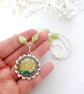 Green Pendant Necklace with Flower Art and Rosary-style Beadwork  - Image 2