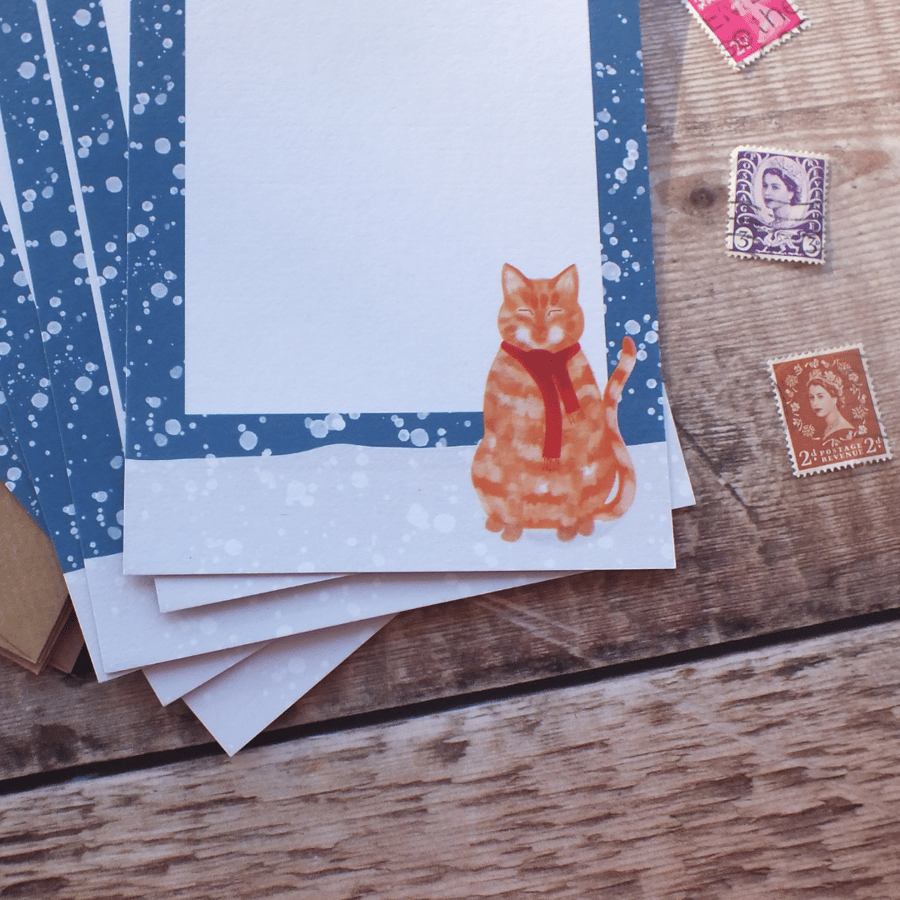 Ginger Cat in the Snow Mini Writing Paper Set