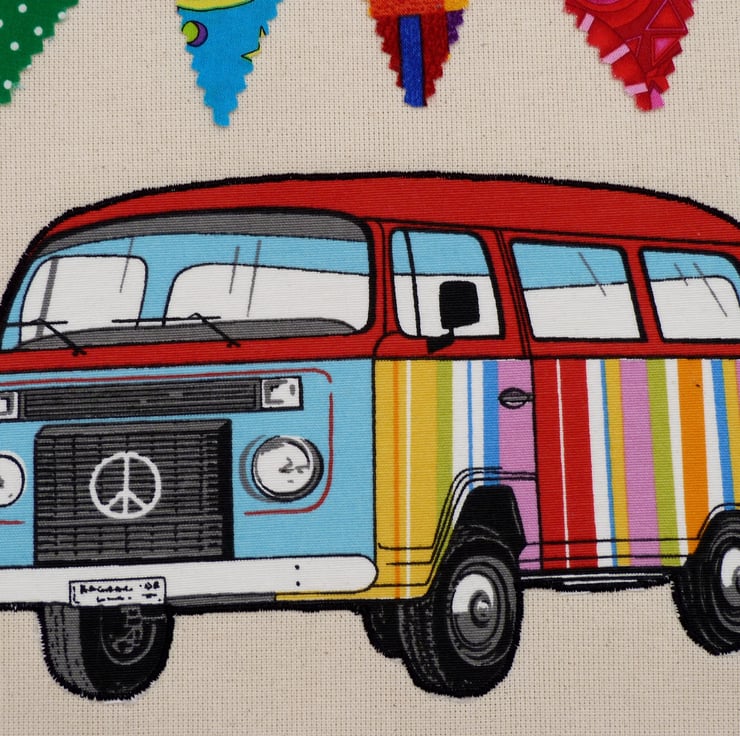 Stripe Applique VW Camper Van and Bunting Cott... - Folksy