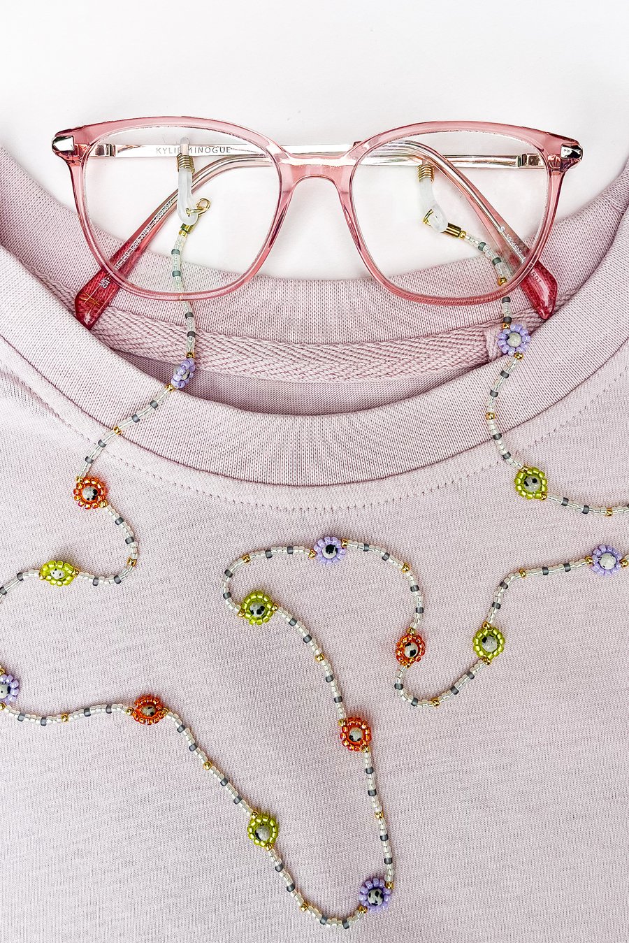 Colourful Flower Beaded Glasses Chain with Dalmatian Jasper – Handmade Eyewear A