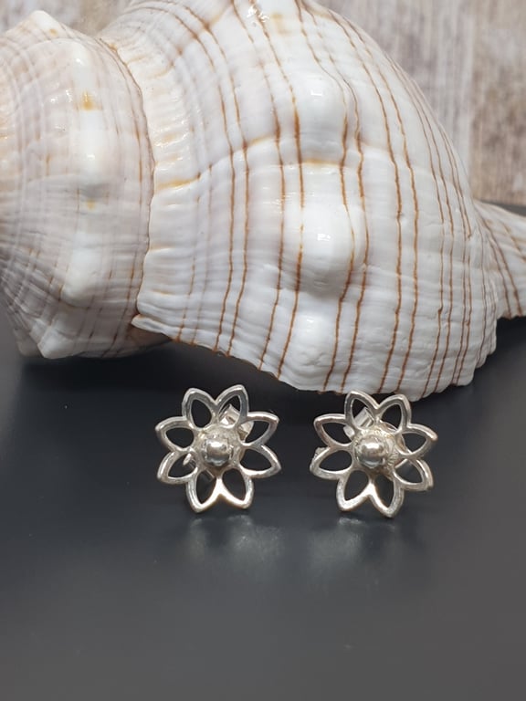 Sterling Silver 925 Floral Stud Earrings Handmade