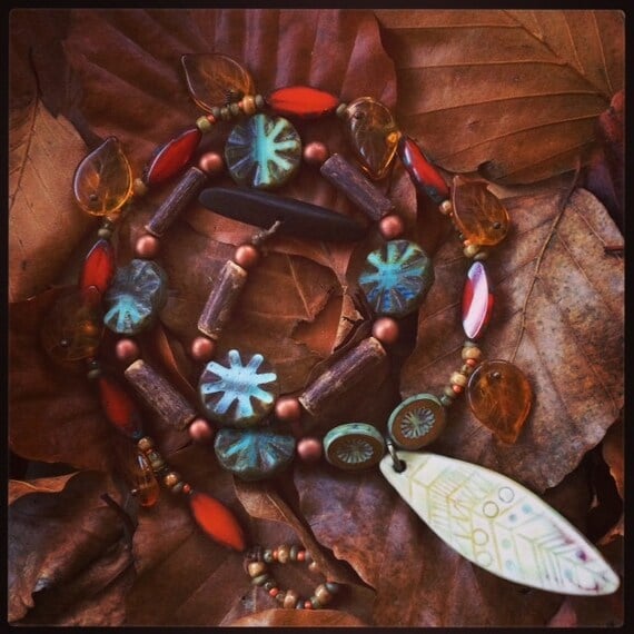 Willow - Handmade necklace with artisan ceramic charm and autumnal earthy colour