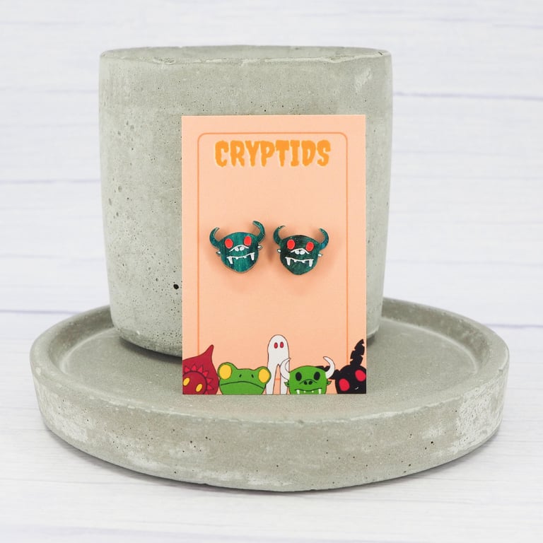 Hodag Titanium stud earrings - Acrylic hypoallergenic earrings - Cryptid