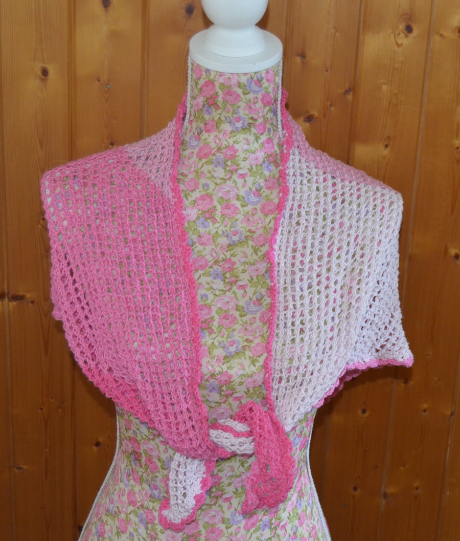 Cotton Shawl - wrap - scarf - shades of pink - knitted shawl - Perfectly Pink
