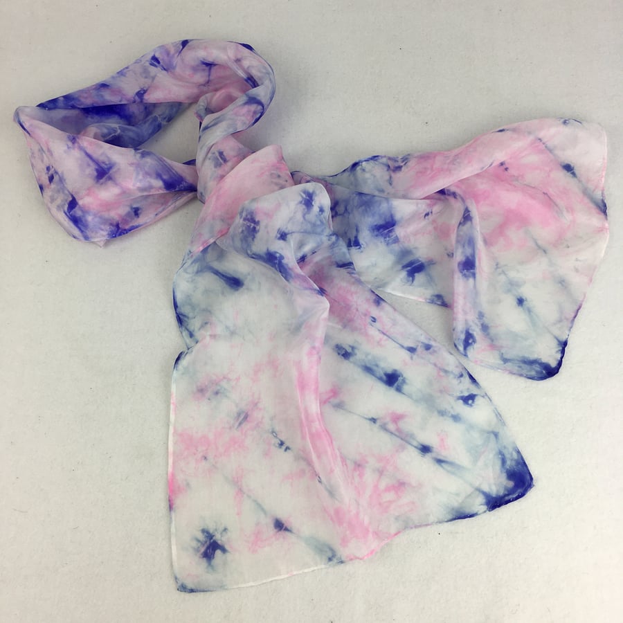Silk scarf, fashion scarf, hand dyed silk in pink and purple  