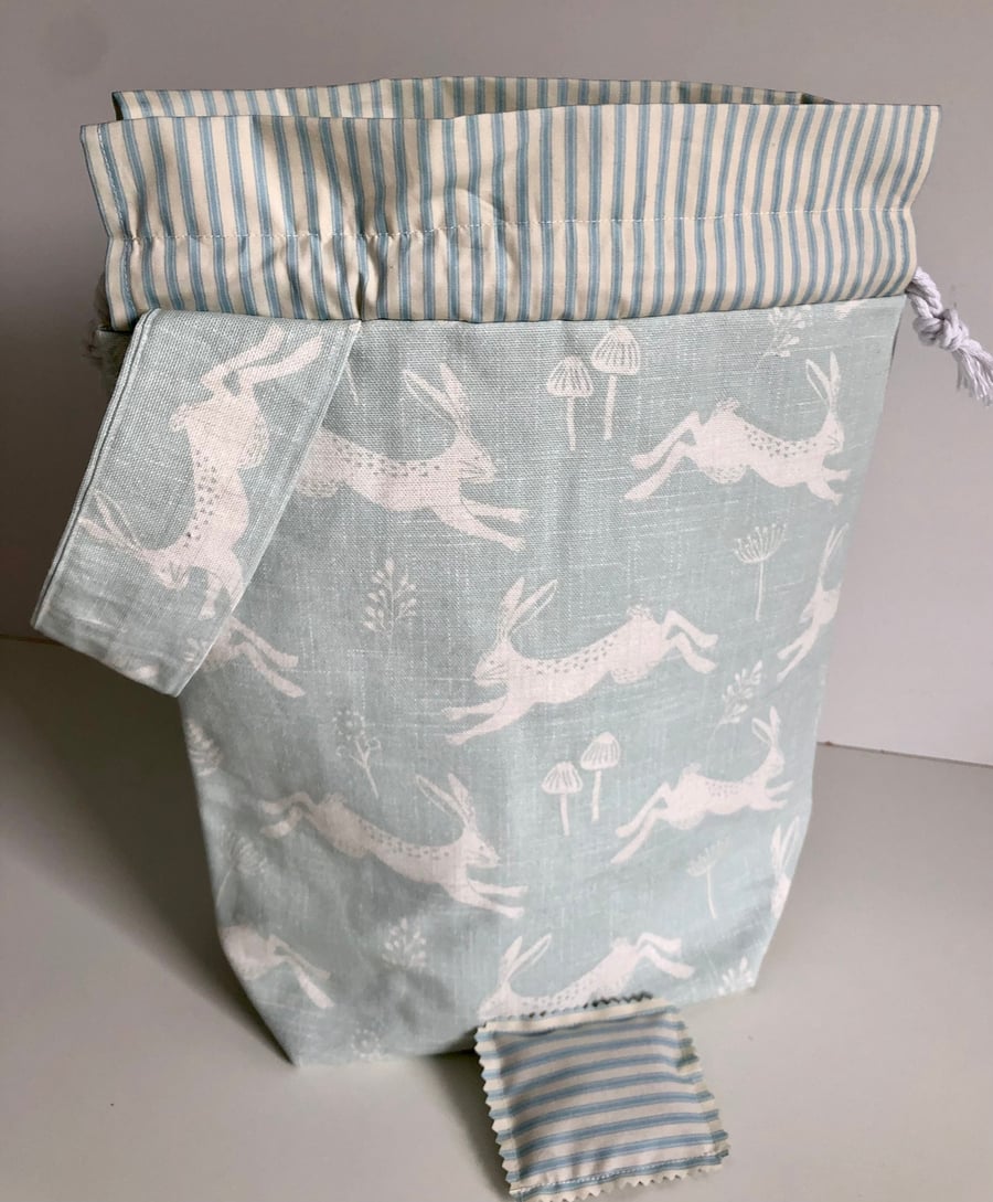 Knitting Project bag, Pale blue Project Bag, Drawstring Project Bag