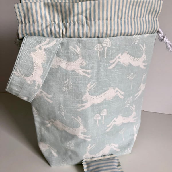 Knitting Project bag, Pale blue Project Bag, Drawstring Project Bag