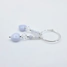 Blue Lace Agate Heart Earrings With Swarovski Crystal, Birthday Gifts For Her
