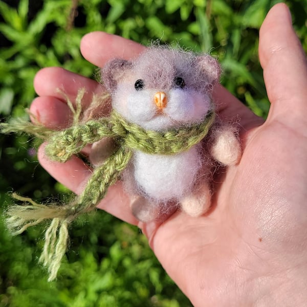 Needle Felted Hamster Figurine - Handmade Wool Animal Desk Buddy, Cute Gift for 