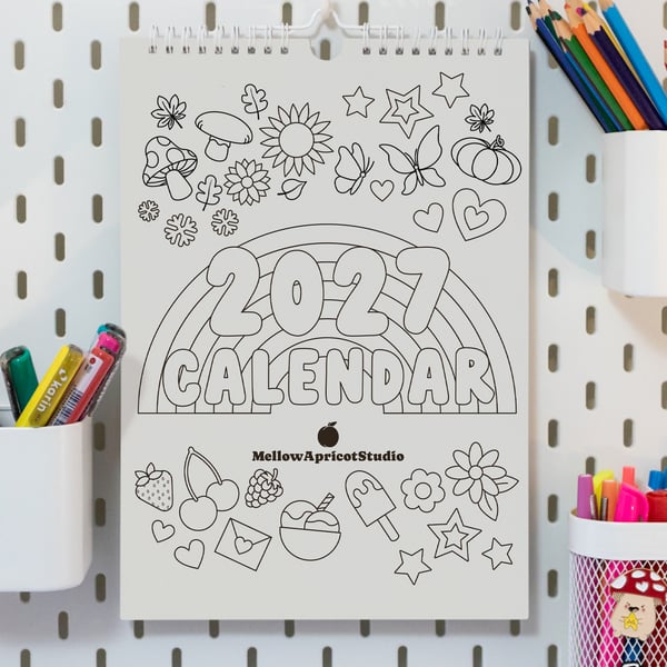 2027 Colouring Wall Calendar with Journal Prompts