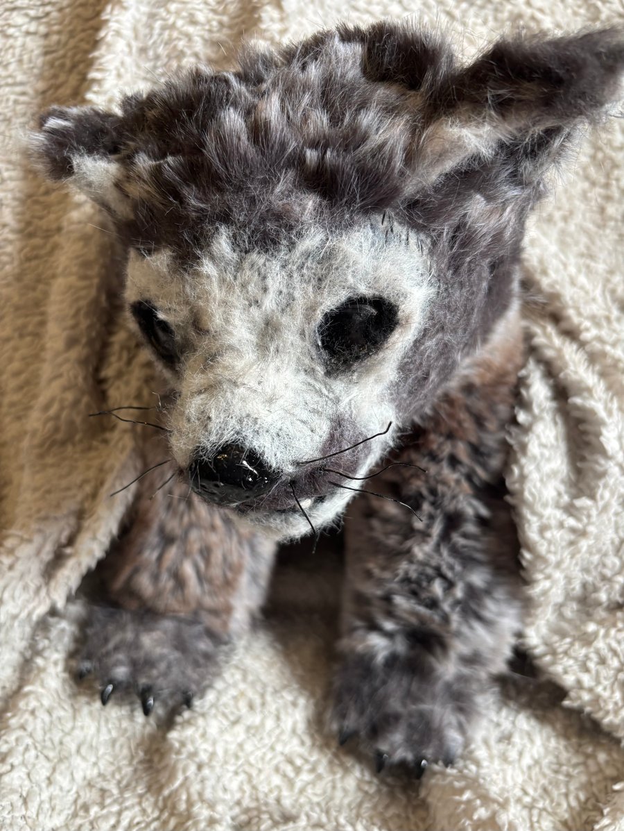 Ooak fully poseable howling wolf cub