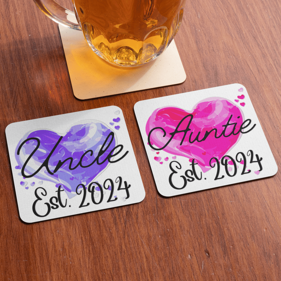 Auntie And Uncle Set Of Two Coasters 2024 Coaster Set Gift Cute Baby Shower 